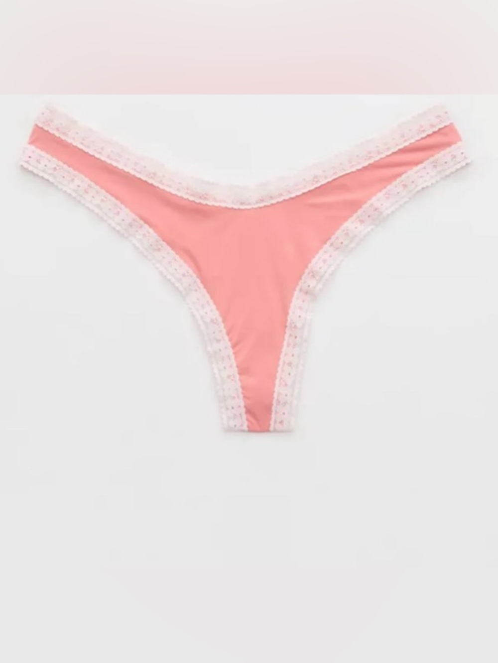 Aerie Strawberry Mist SMOOTHEZ Microfiber Lace Thong Underwear
